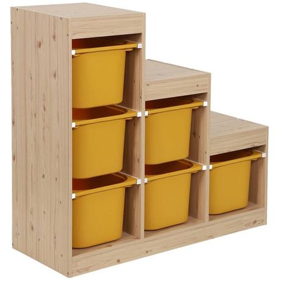 Meuble De Rangement Enfant Escalier 6 Bacs De Rangement Décor Bois Naturel - Sora Moutarde
