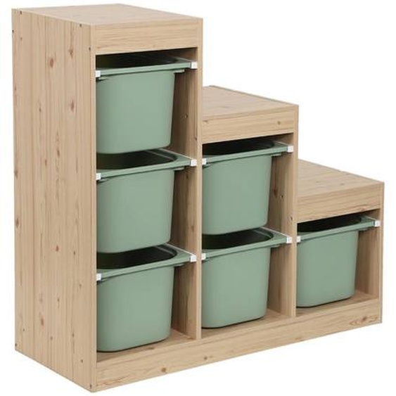 Meuble De Rangement Enfant Escalier 6 Bacs De Rangement Décor Bois Naturel - Sora Vert De Gris