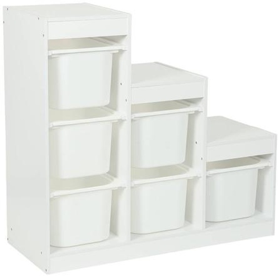 Meuble De Rangement Enfant Escalier 6 Bacs De Rangement Décor Bois - Sora Blanc