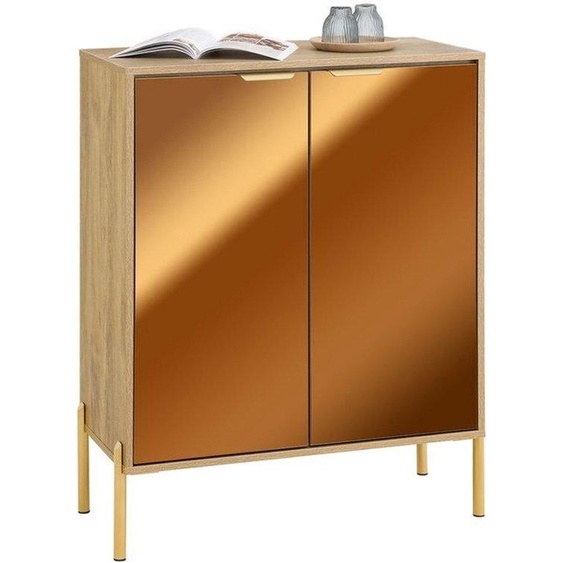 Meuble de rangement moderne - Portes en verre miroir - Largeur 113 cm - Idéal pour lentrée et le salon