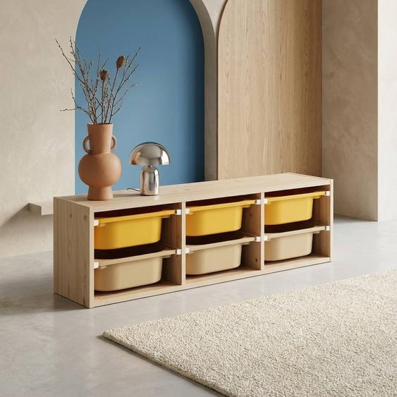 Meuble De Rangement Pour Enfant, 6 Bacs En Plastique Colorés - Sora Moutarde