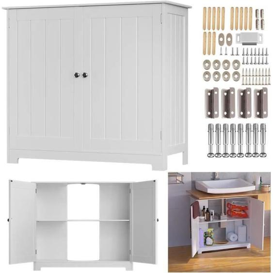 Meuble de rangement sous lévier, blanc, rangement sur pied en bois pour lévier, meuble de rangement