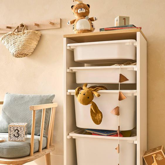 Meuble de rangement vertical avec bacs plastique blanc