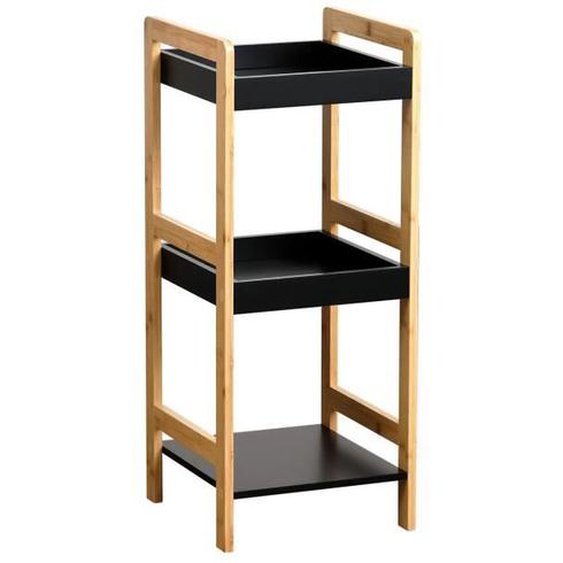 Meuble de Salle de bain 3 niveaux 2 Bacs et 1 étagère en Bambou et Bois Noir H 80 cm - TENDANCE