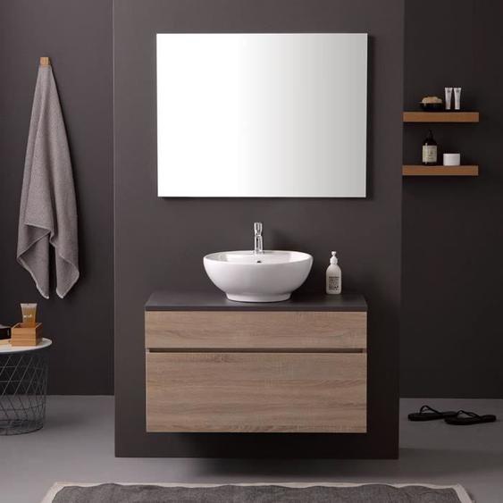 Meuble de salle de bain 90cm - Kiamami Valentina - Chêne Well - Plan en bois anthracite - Tiroir extractible