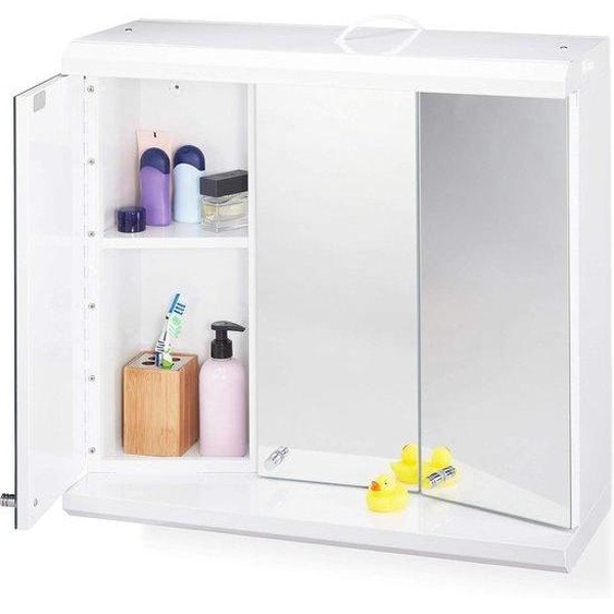 Meuble de salle de bain à 6 compartiments, prise électrique, 58 x 60 x 23 cm, blanc, miroir à LED