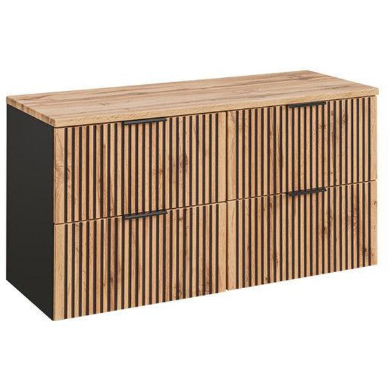 Meuble de salle de bain à suspendre XILO NOIR CHÊNE 120 cm avec le plan CHÊNE
