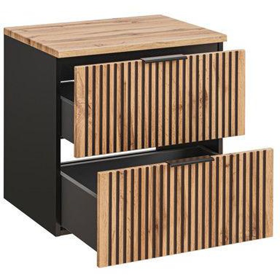 Meuble de salle de bain à suspendre XILO NOIR CHÊNE 80 cm avec le plan CHÊNE