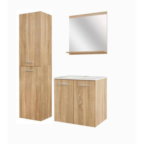 Meuble de salle de bain - ALLIBERT - ALBAN - 60cm - Chêne Hamilton - 2 portes à fermeture progressive