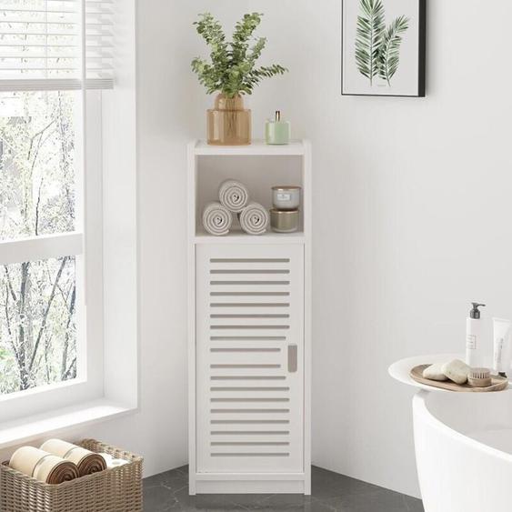 Keepbuying - Meuble de salle de bain avec Grande porte 3 tiroirs,Meuble de Rangement avec Porte,étagère sur pied,80 x 25 x 22cm,Blanc