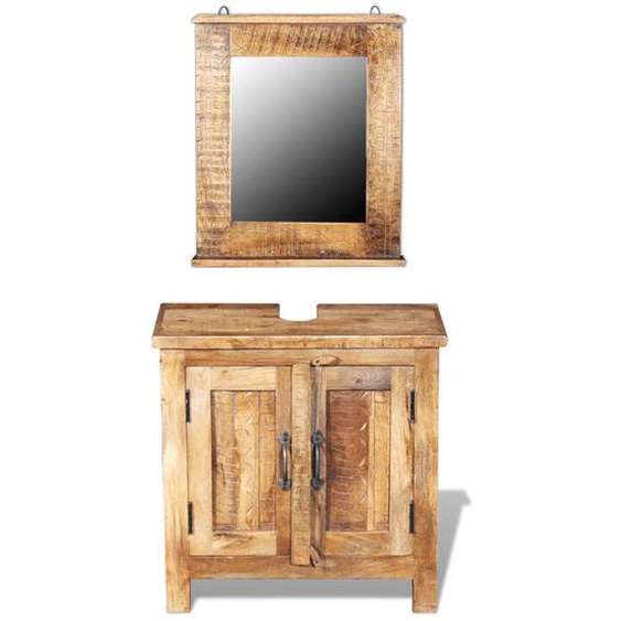 Meuble de salle de bain avec miroir Bois massif de manguier