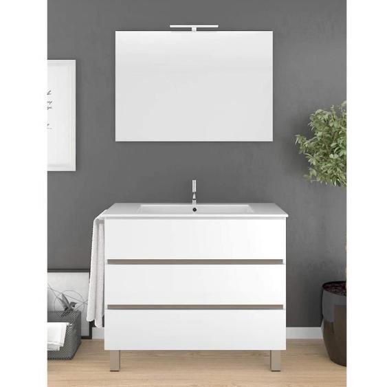 Meuble de salle de bain BALDER 100CM Blanc avec plan vasque et miroir. Avec porte serviettes en cadeau!!!