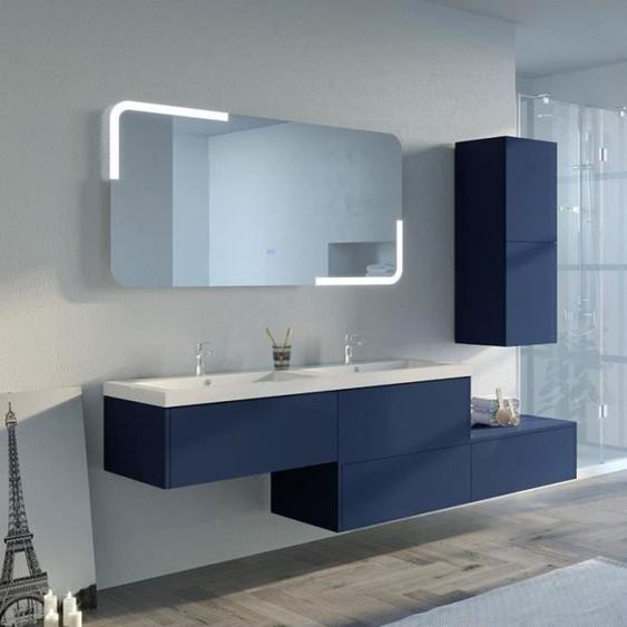 Meuble de salle de bain - DISTRIBAIN - Bellissimo - Double vasque - Bleu Saphir - Laqué