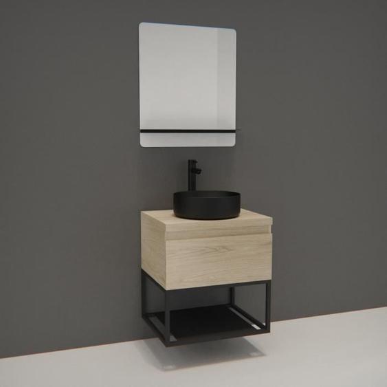 Meuble de salle de bain bois et métal avec vasque et miroir WILL Bois Clair