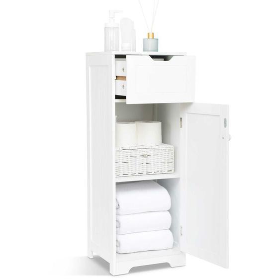 Mondeer - Meuble de Salle de Bain - Colonne de Rangement avec 1 Tiroir 1 Porte et 2 Étagères, en Bois mdf Blanc Laqué