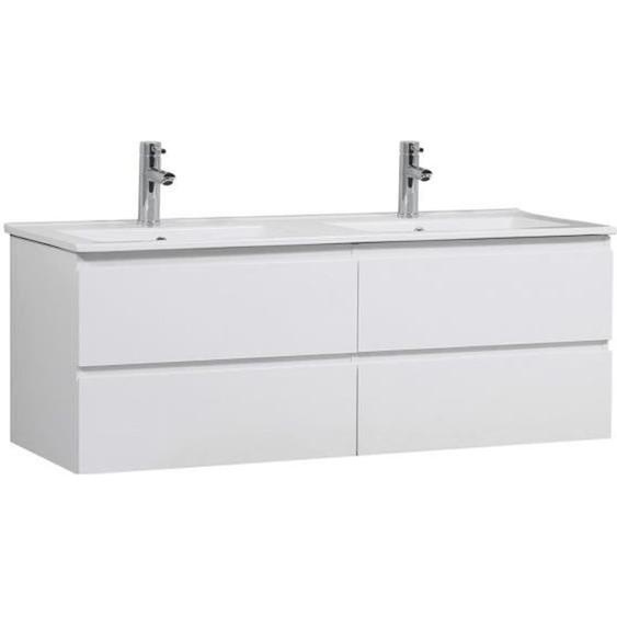 Meuble de Salle de Bain Double Vasque 120 cm - MOB-IN - SORRENTO Blanc - 4 tiroirs - Ethnique - Ailleurs