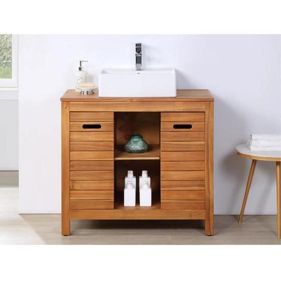 Meuble de salle de bain  en bois dacacia avec simple vasque - 90 cm  - PULUKAN