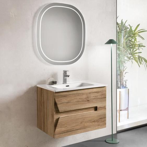 Meuble de salle de bain - HAITI - 2 tiroirs - Chêne - 82x47x52 cm