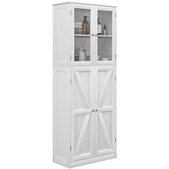 Meuble de salle de bain - HOMCOM - avec deux armoires à double porte en verre trempé - 60l x 30P x 160H cm - blanc
