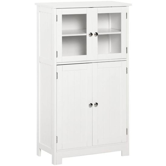 Meuble de salle de bain - kleankin - étagère réglable et portes en verre trempé - 60 x 30 x 108,5 cm - blanc