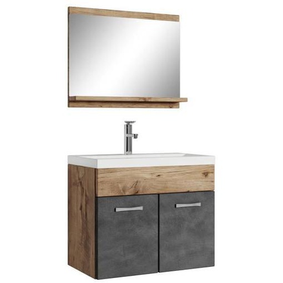 Meuble de salle de bain Montreal 02 - Badplaats - 60 cm lavabo Chêne châtaignier avec gris - Armoire de rangement