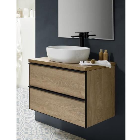Meuble de salle de bain Montréal avec 2 tiroirs suspendus chêne nordique + vasque à poser + miroir - L.60 x H.50 x P.46,5 cm