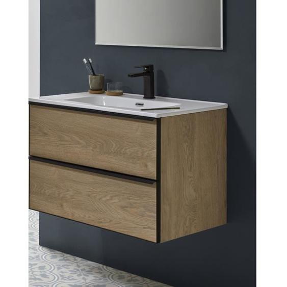 Meuble de salle de bain Montréal avec avec 2 tiroirs suspendus chêne Nordique avec plan moulé - L.80 x H.50 x P.46 cm