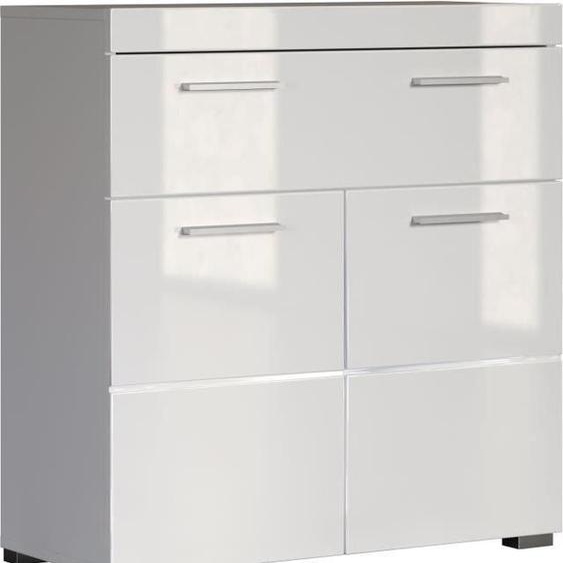 Meuble de Salle de Bain, Rangement Bas 2 Portes 1 Tiroir, Blanc, L 73 x P 31 x H 79 cm, Amanda