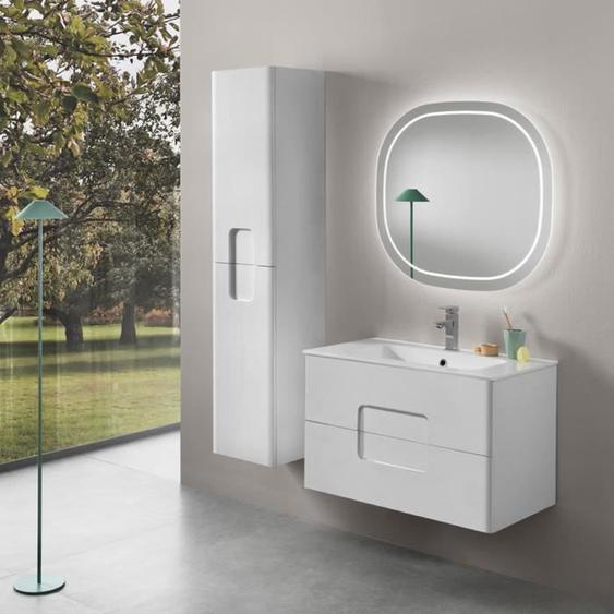 Meuble de salle de bain suspendu 120 cm en mélaminé Mélèze Blanc ARCO avec deux tiroirs - ARCO