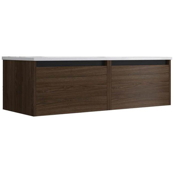 Meuble de salle de bain suspendu 120cm NICE EDGE bois foncé - Vasque en céramique