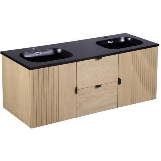 Meuble de salle de bain suspendu 140 cm STUDIO - MOB-IN - Bois Clair - Classique - Intemporel - A suspendre