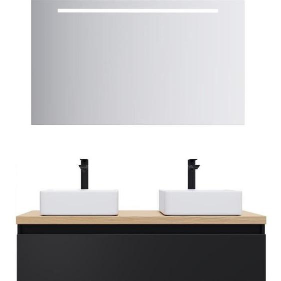 Meuble de salle de bain suspendu 2 vasques à poser 120cm 1 tiroir Noir - Hudson