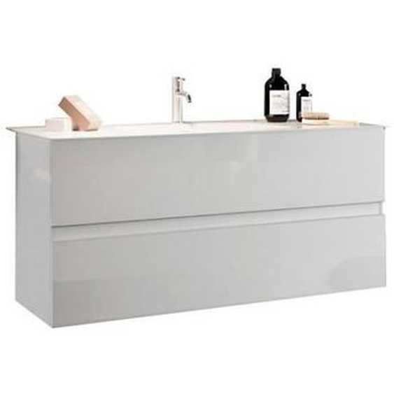 Meuble de salle de bain - PRICE FACTORY - VIENNE - 1 vasque - 2 tiroirs - Blanc brillant