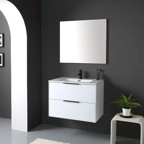 MEUBLE LAQUÉ BLANC POUR SALLE DE BAIN 75CM AVEC MIROIR SANS CORNICHE | PARIGI - KVStore