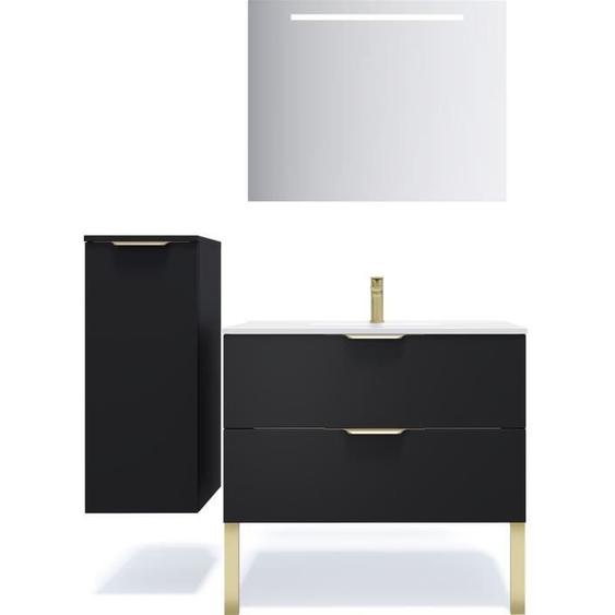 Meuble de salle de bain suspendu VENICE Noir 90 - HOMIFAB - Tiroir(s) - Contemporain - Design