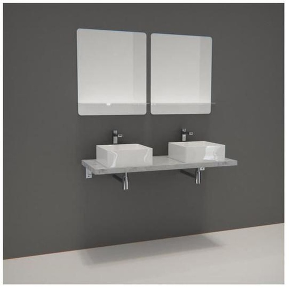 Meuble de Salle de Bain WILL - Plan suspendu 120 cm + 2 Vasques + 2 Miroirs + Equerres Béton
