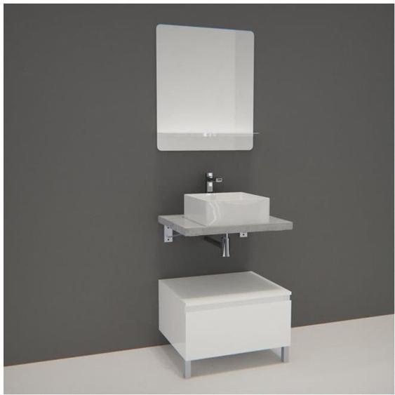 Meuble de Salle de Bain WILL - Plan suspendu 60 cm + Meuble tiroir + Vasque + Miroir + Pieds réglables + Equerres Béton