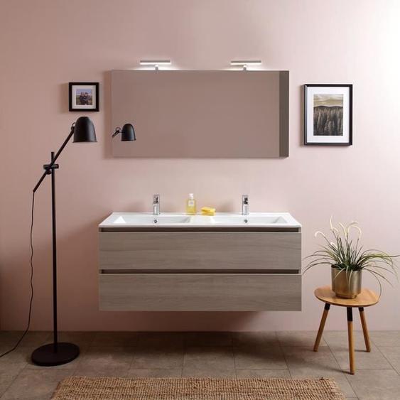 Meuble de salle de bain - BERLIN - 120 cm - Bois naturel orme - 2 tiroirs - Miroir inclus