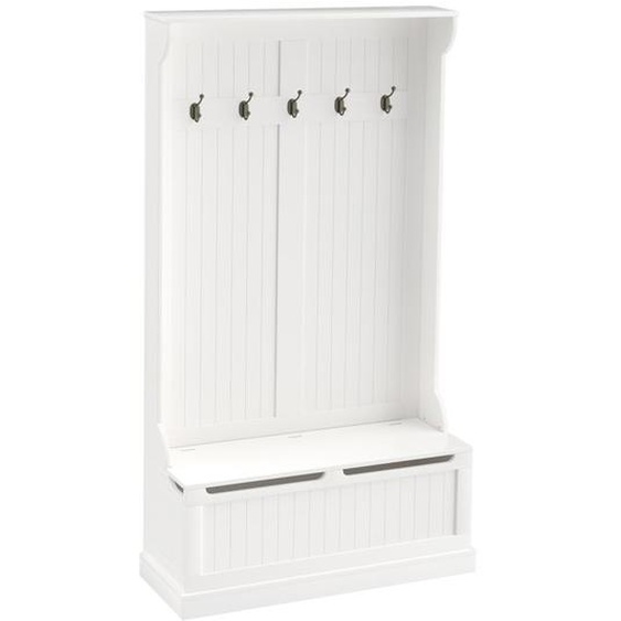 Meuble dentrée avec banc - HOMCOM - 3 en 1 - 5 crochets - banc de rangement couvercle à charnière - 96 x 34 x 179,7 cm - crème