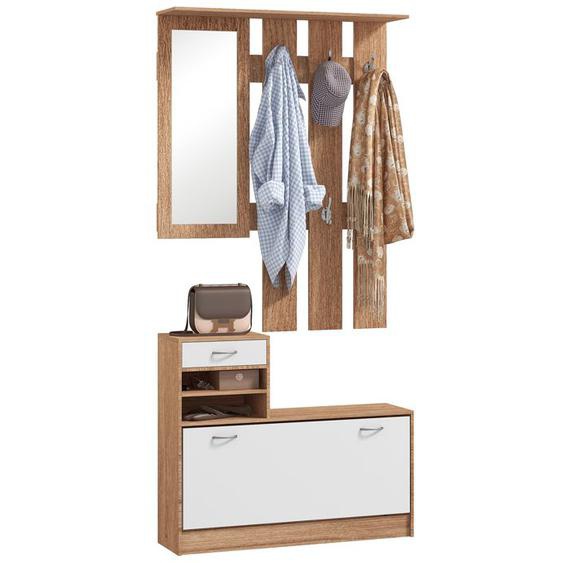 Meuble dentrée HOMCOM vestiaire avec panneau porte-manteau, miroir et banc à chaussures - 6 crochets et étagère réglable