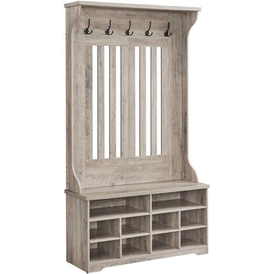 Vasagle - Meuble dEntrée, Porte-manteau avec Banc à Chaussures, Vestiaire, Rangement pour Chaussures, 5 Crochets Triples, Gain de Place, pour