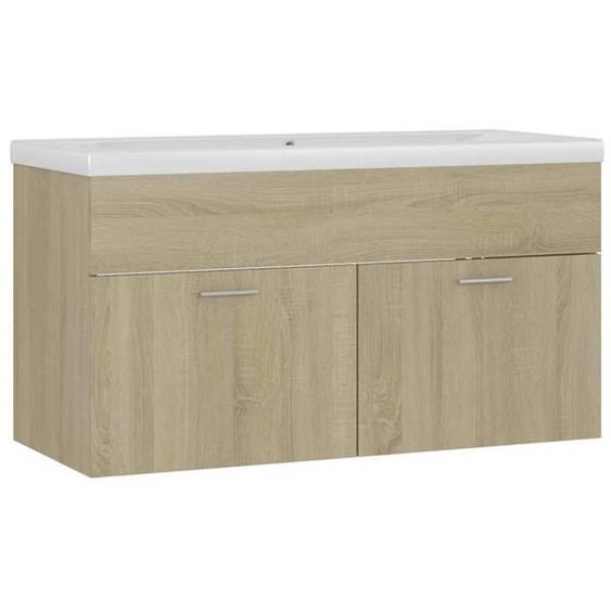 Meuble dévier/Armoire de bain - CLOUD - et lavabo intégré - Chêne sonoma Bois ingénierie m156
