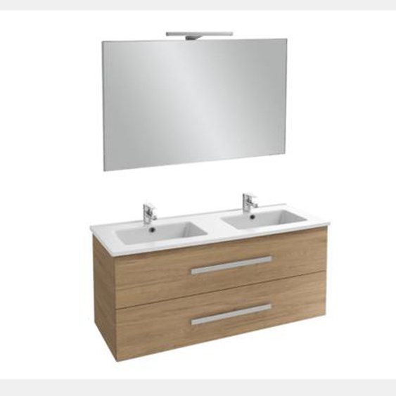 Meuble double vasque 120 cm Ola Up chêne colorado avec miroir et spot