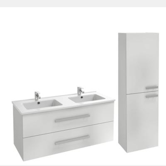 Meuble double vasque 120 cm Ola up + colonne de salle de bain blanc
