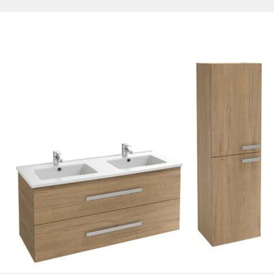 Meuble double vasque 120 cm Ola up + colonne de salle de bain chêne