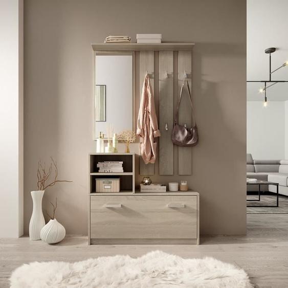 Meuble entrée / Vestiaire entrée - AMBRE - 85 cm - effet chêne - style classique - avec armoire à chaussures