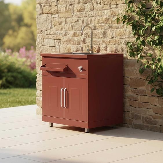 Meuble évier 2 portes pour cuisine extérieure brique - Oviala Memphis