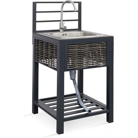 Meuble évier cuisine extérieure aluminium et résine tressée - Oviala Clari