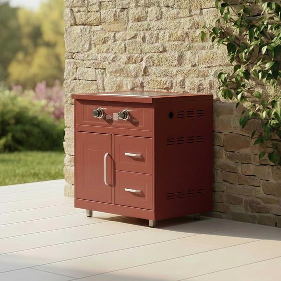 Meuble gazinière 2 brûleurs pour cuisine extérieure brique - Oviala Memphis