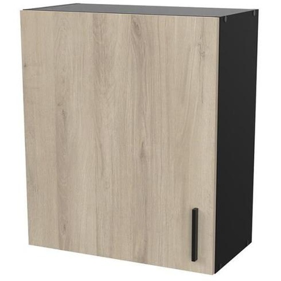 Meuble haut 1 porte 60 cm Origan noir et bois - Naturel